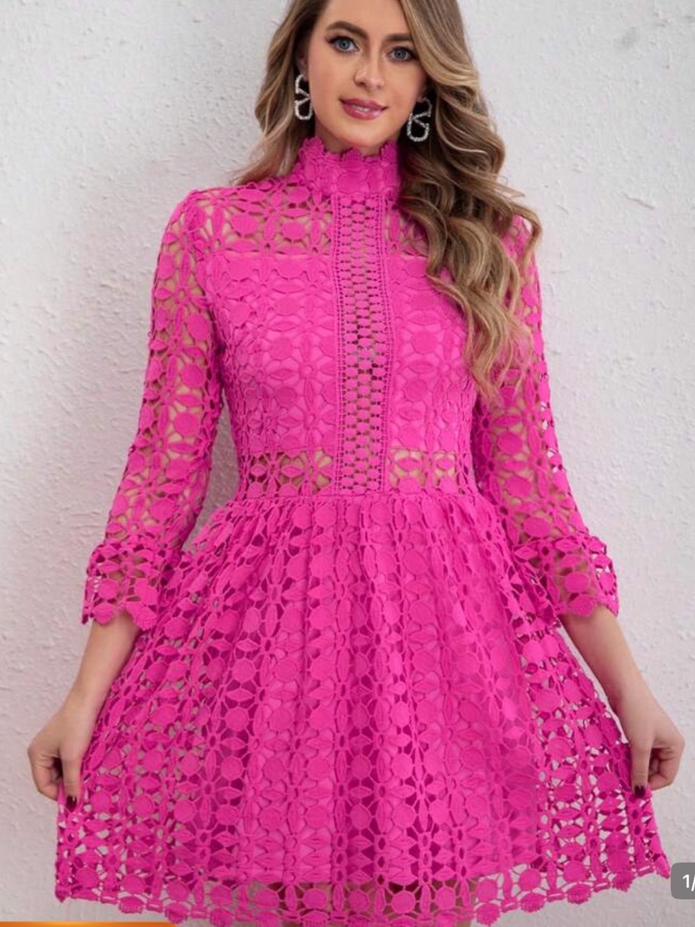 Elegant Women's Hot Pink Lace Fit-and-Flare Dress never worn!